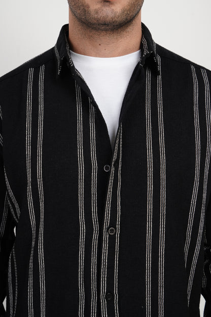 Essential Stripe Black Relaxed Fit Shirt Pic 3