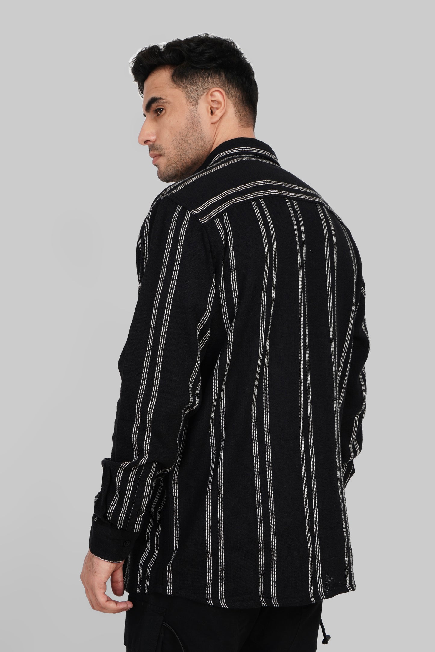 Essential Stripe Black Relaxed Fit Shirt Pic 2