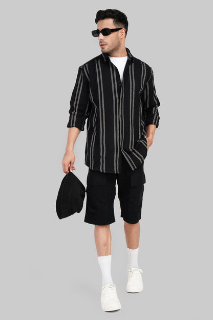 Essential Stripe Black Relaxed Fit Shirt Pic 5