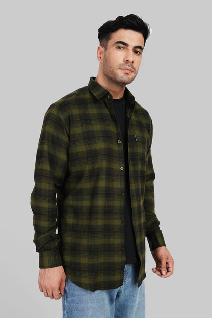 Olive Green Plaid Check Shirt