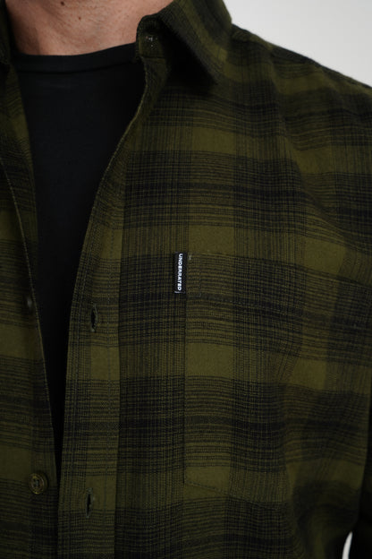 Olive Green Plaid Check Shirt