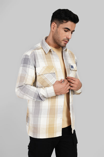 Beige Plaid Check Shacket