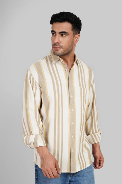 Khaki Brown Striped Textured Shirt