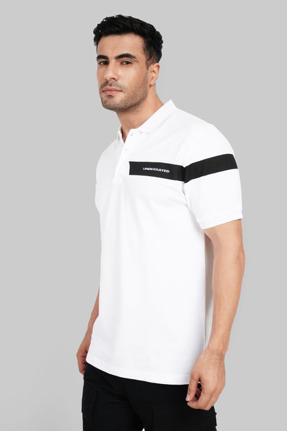 White Logo Print Polo T-Shirt