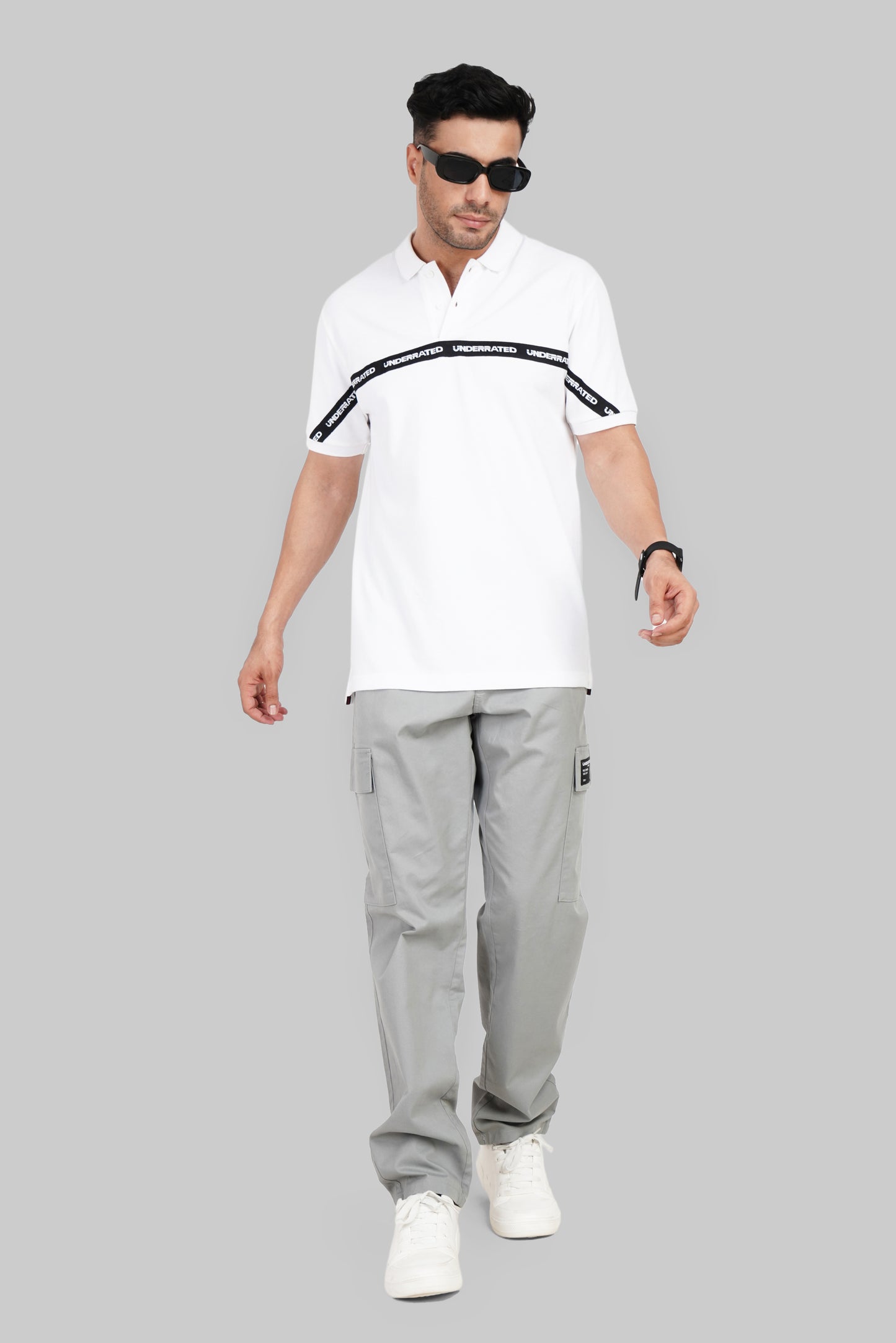 White Logo Tape Polo T-Shirt