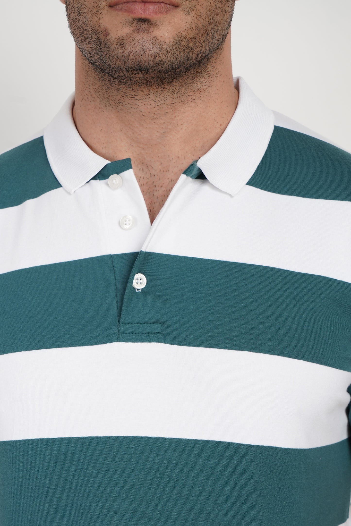 Classic Green Rugby Stripe Smart Fit Polo T-Shirt Pic 4