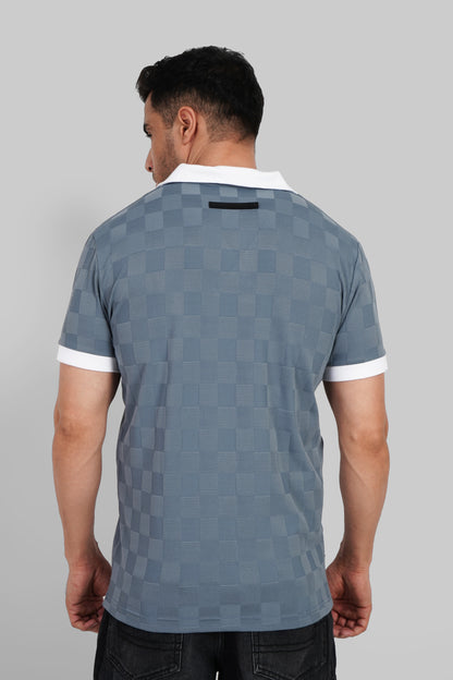 Blue Grey Textured Polo T-Shirt