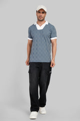 Blue Grey Textured Polo T-Shirt