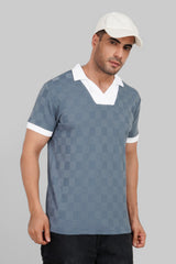 Blue Grey Textured Polo T-Shirt