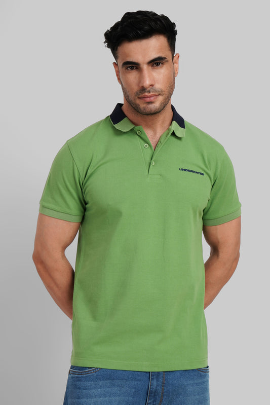 Green Contrast Collar Polo T-Shirt