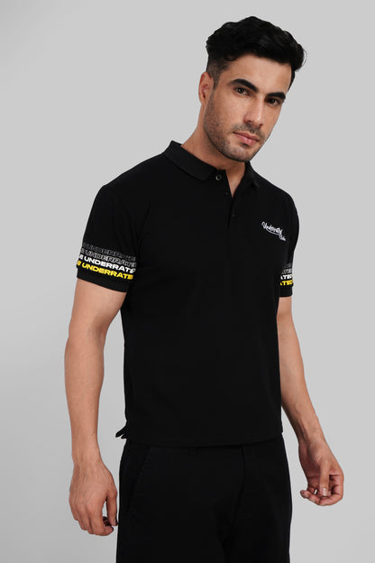 Black Sleeve Logo Print Polo T-Shirt