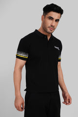 Black Sleeve Logo Print Polo T-Shirt