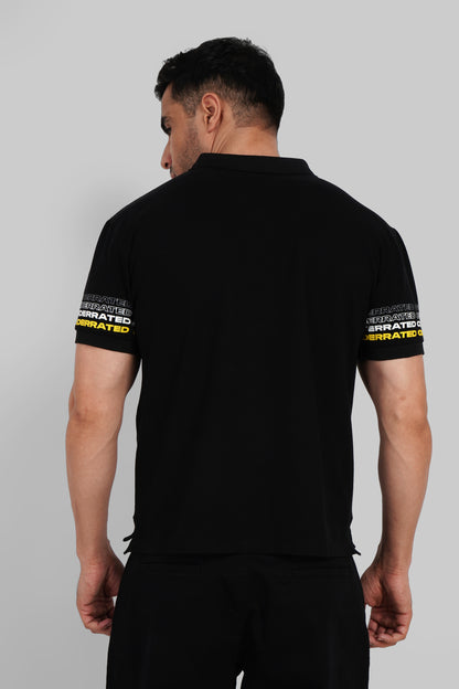 Black Sleeve Logo Print Polo T-Shirt