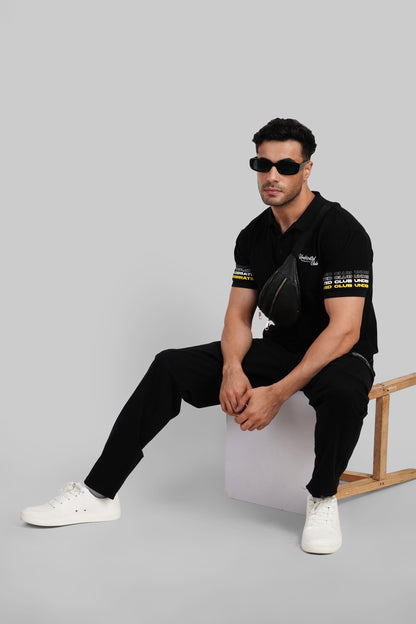 Black Sleeve Logo Print Polo T-Shirt