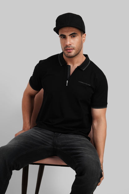 Black Zipper Placket Polo T-Shirt