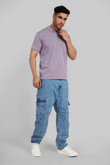 Purple Zipper Placket Polo T-Shirt