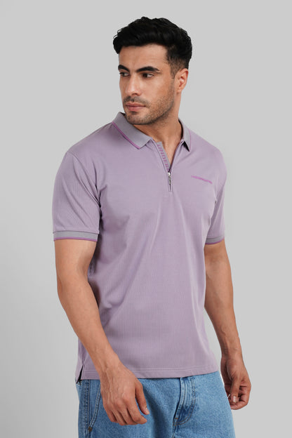 Purple Zipper Placket Polo T-Shirt