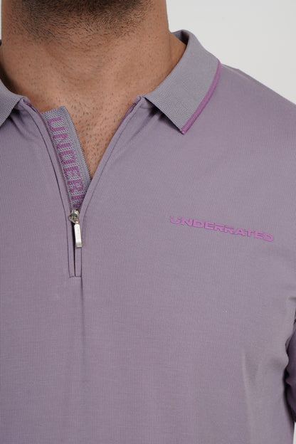 Purple Zipper Placket Polo T-Shirt