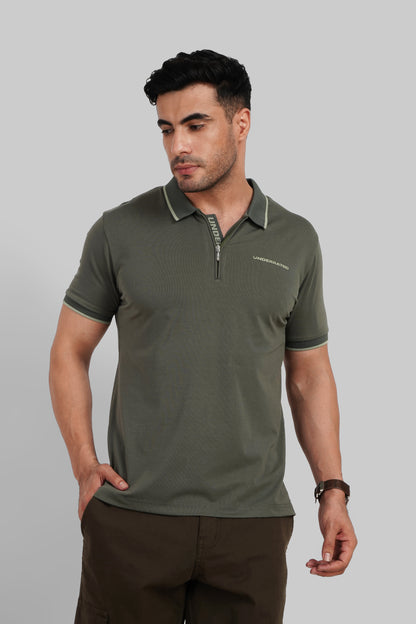 Green Zipper Placket Polo T-Shirt