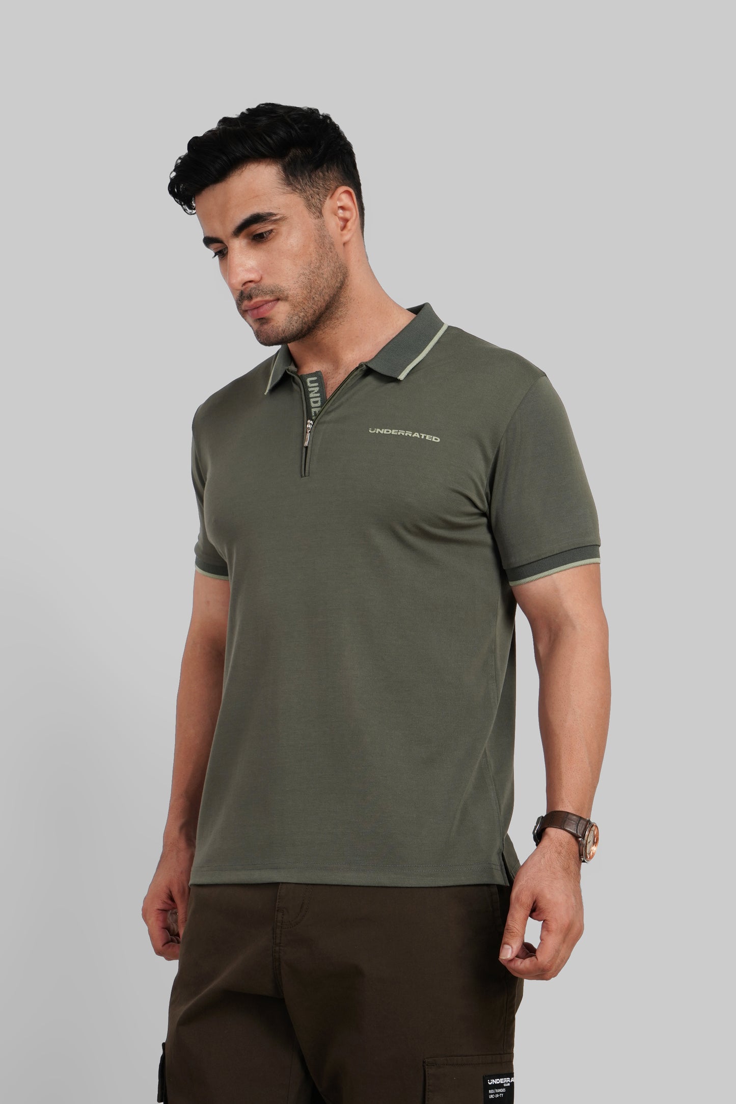 Green Zipper Placket Polo T-Shirt