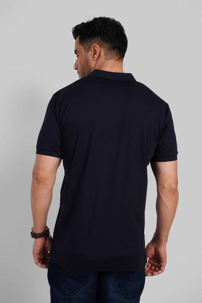 Navy Contrast Zipper Placket Polo T-Shirt