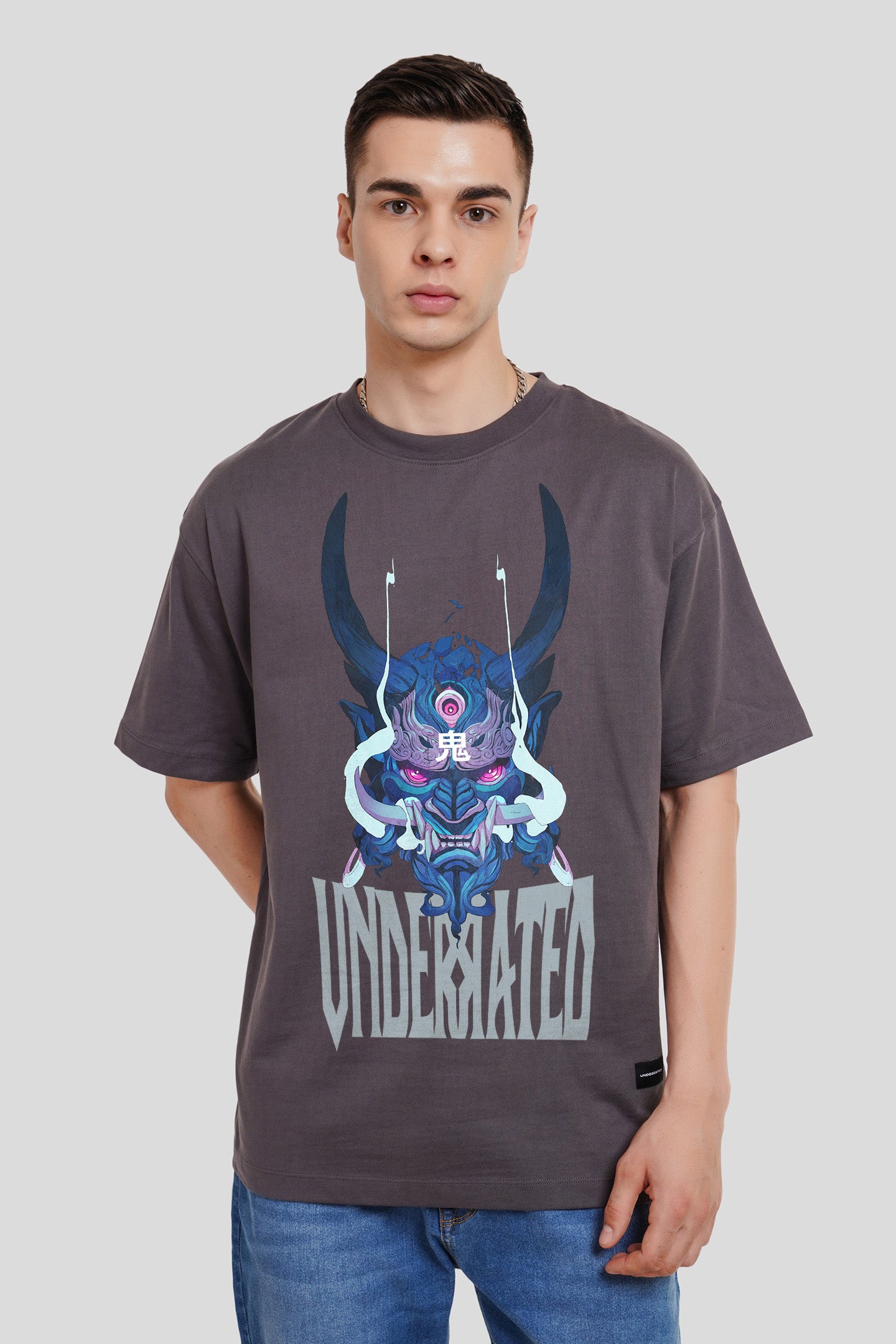 Samurai Vendetta Dark Grey Printed T Shirt Men Oversized Fit With Front And Back Design Pic 1
