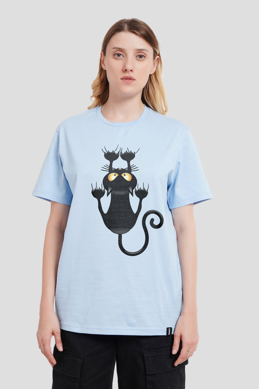 Scaredy Cat Powder Blue Boyfriend Fit T-Shirt Women