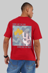 Shine Like The Sun Graphic Red Oversized Fit T-Shirt Men Pic 1