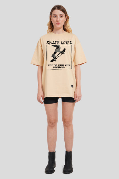 Skate Lover Beige Printed T-Shirt