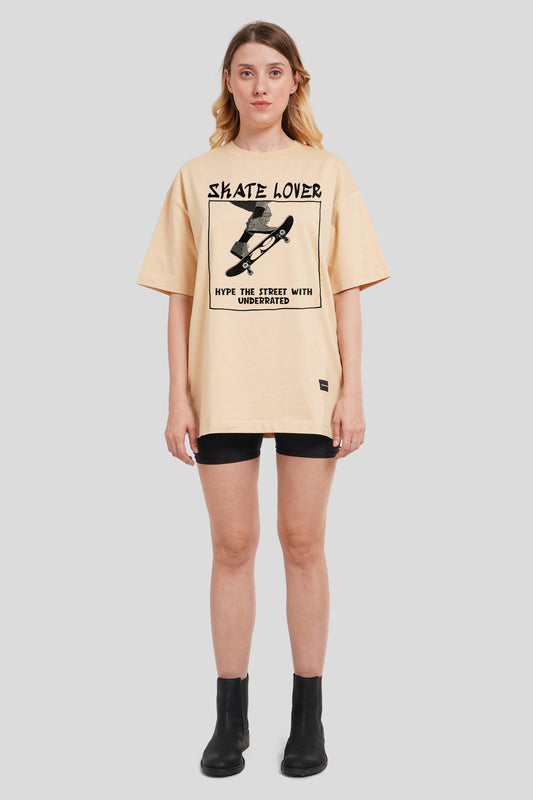 Skate Lover Beige Printed T-Shirt