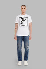 Skate Lover White Printed T Shirt Men Regular Fit With Front Design Pic 4