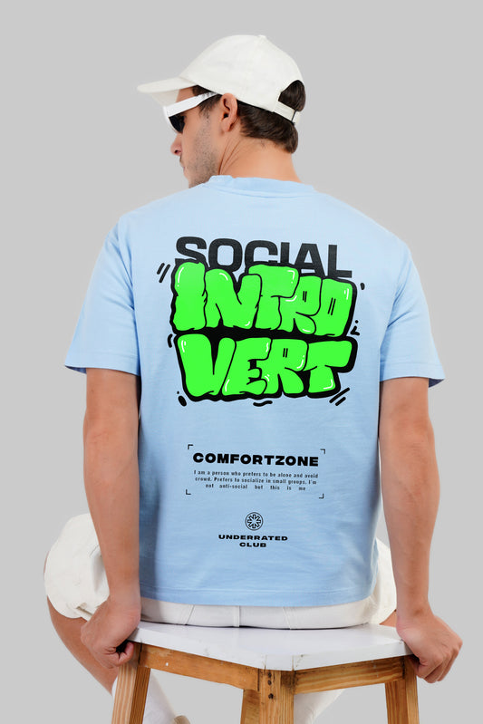 Social Introvert Powder Blue Printed T-Shirt Pic 1