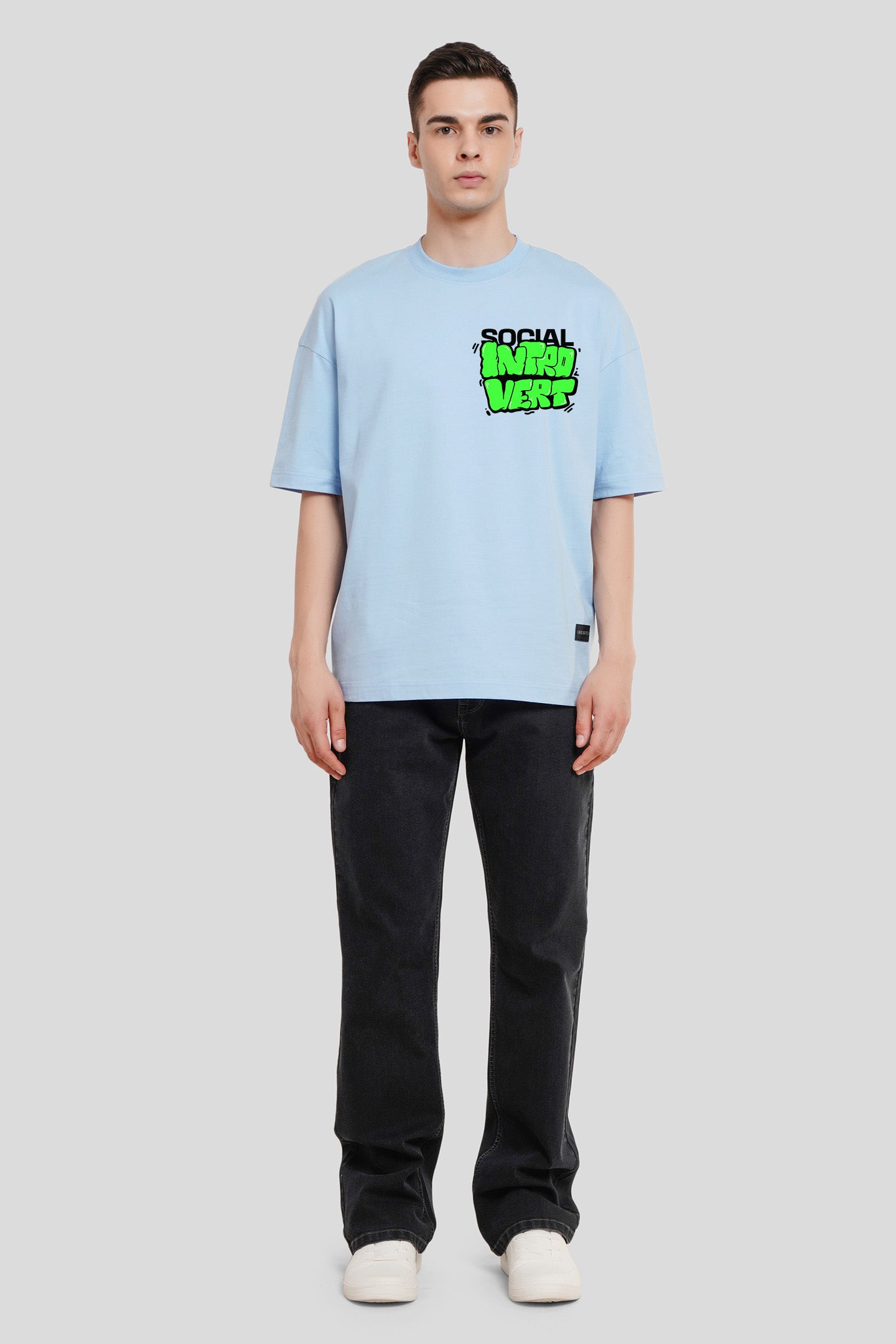 Social Introvert Powder Blue Printed T-Shirt