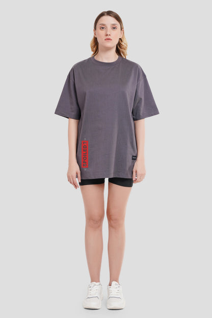 Spoiled Dark Grey Oversized Fit T-Shirt Women Pic 2