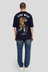 Stay Wild Tiger Navy Blue Printed T-Shirt