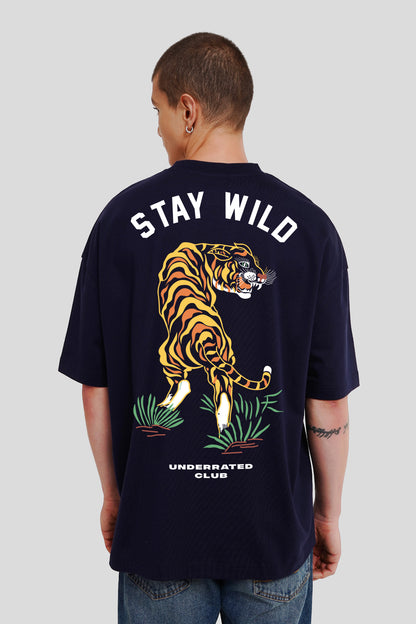 Stay Wild Tiger Navy Blue Printed T-Shirt