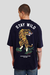 Stay Wild Tiger Navy Blue Printed T-Shirt