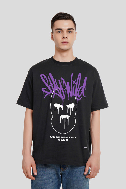 Stay Wild Black Printed T-Shirt Men Oversized Fit