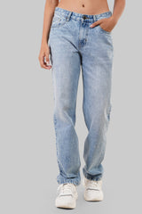 Light Blue Mid Rise Straight Women Jeans