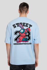 Street 23 Powder Blue Printed T Shirt Men Baggy Fit With Front And Back Design Pic 2