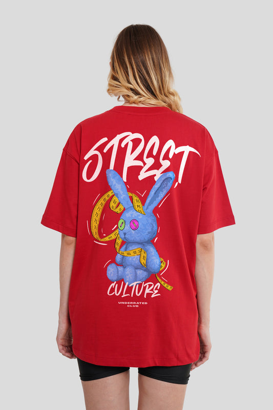 Street Culture Red Printed T-Shirt Women Oversized Fit