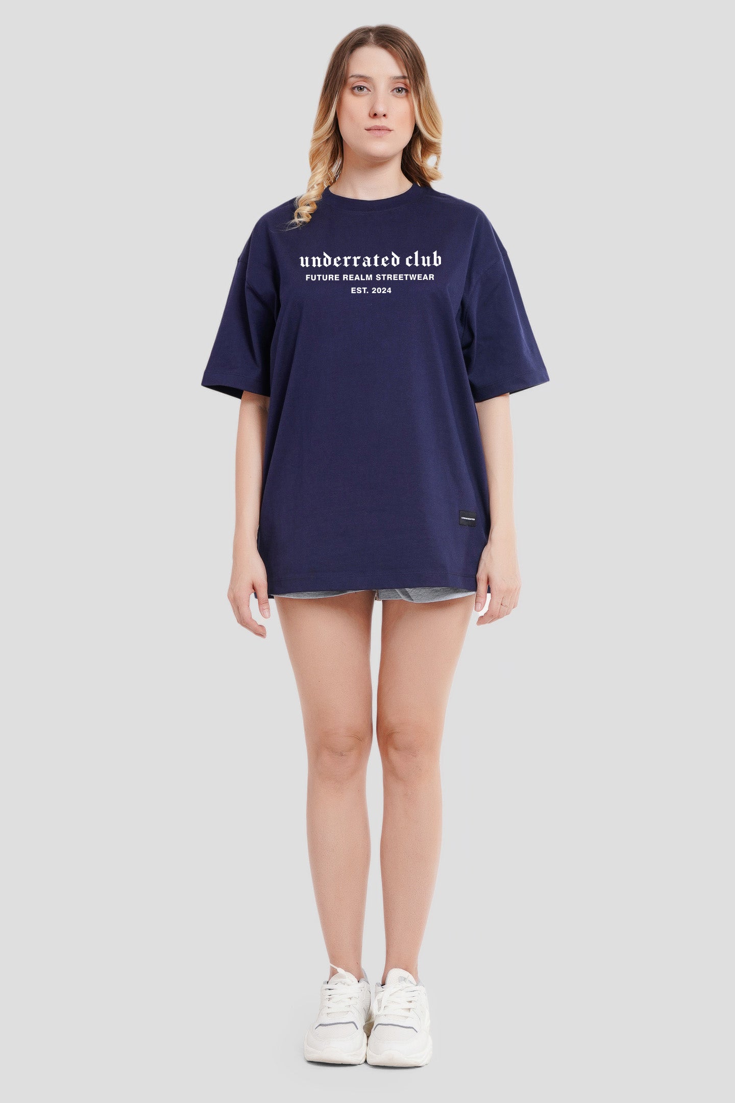 Streetwear 34 Navy Blue Oversized Fit T-Shirt Women Pic 4