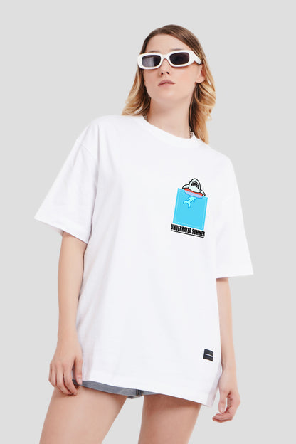 Summer Shark White Printed T-Shirt Women Oversized Fit