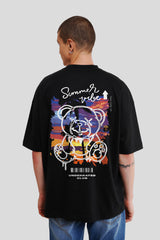 Summer Vibe Black Printed T Shirt Men Baggy Fit With Front And Back Design Pic 2
