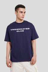 Summer Vibe Navy Blue Printed T Shirt Men Oversized Fit With Front And Back Design Pic 1