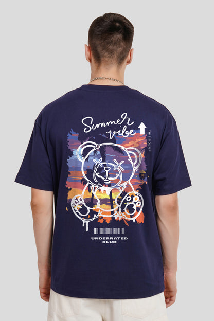 Summer Vibe Navy Blue Printed T Shirt Men Oversized Fit With Front And Back Design Pic 2