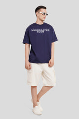 Summer Vibe Navy Blue Printed T Shirt Men Oversized Fit With Front And Back Design Pic 4