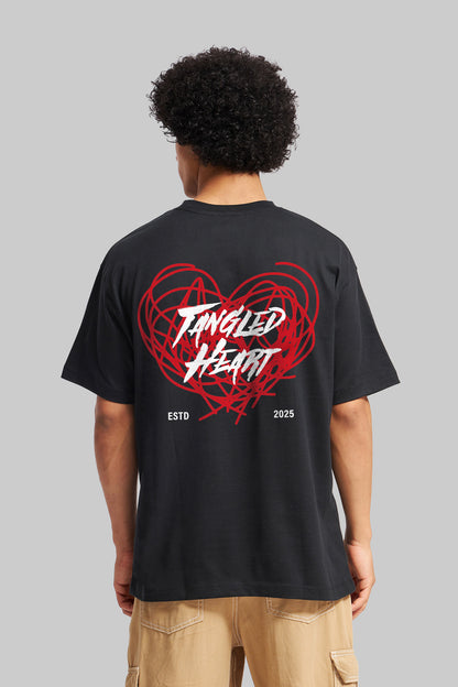 Tangled Heart Black Oversized Fit T-Shirt Men Pic 1