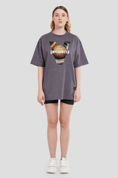 To The Mars Dark Grey Oversized Fit T-Shirt Women Pic 2