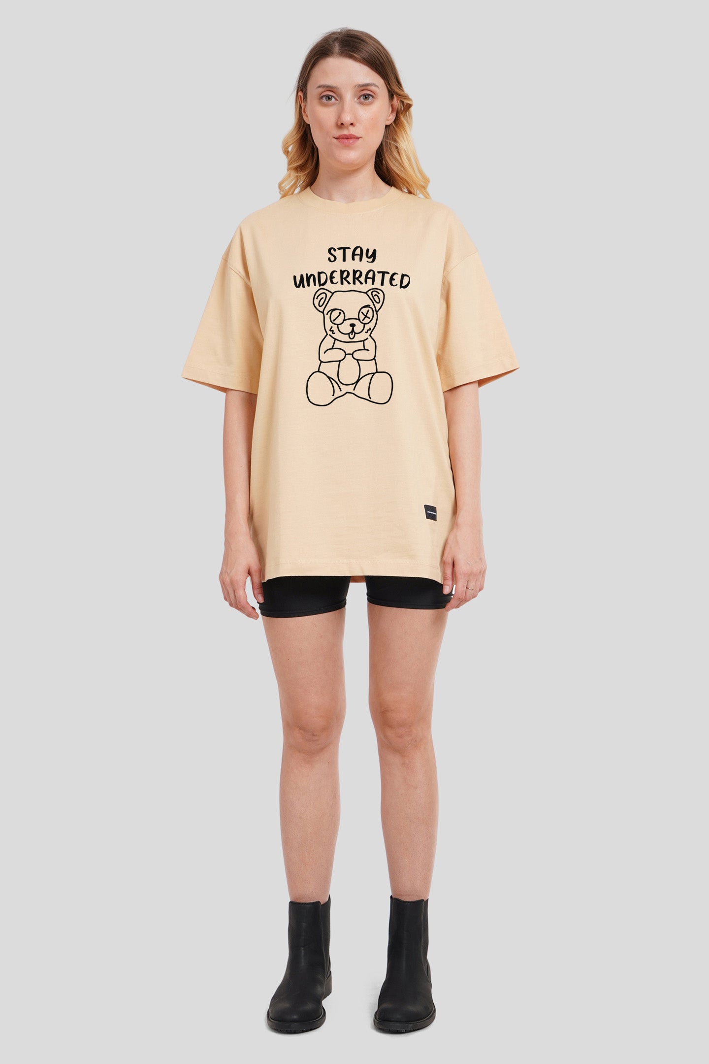 Trippy Teddy Beige Oversized Fit T-Shirt Women Pic 4